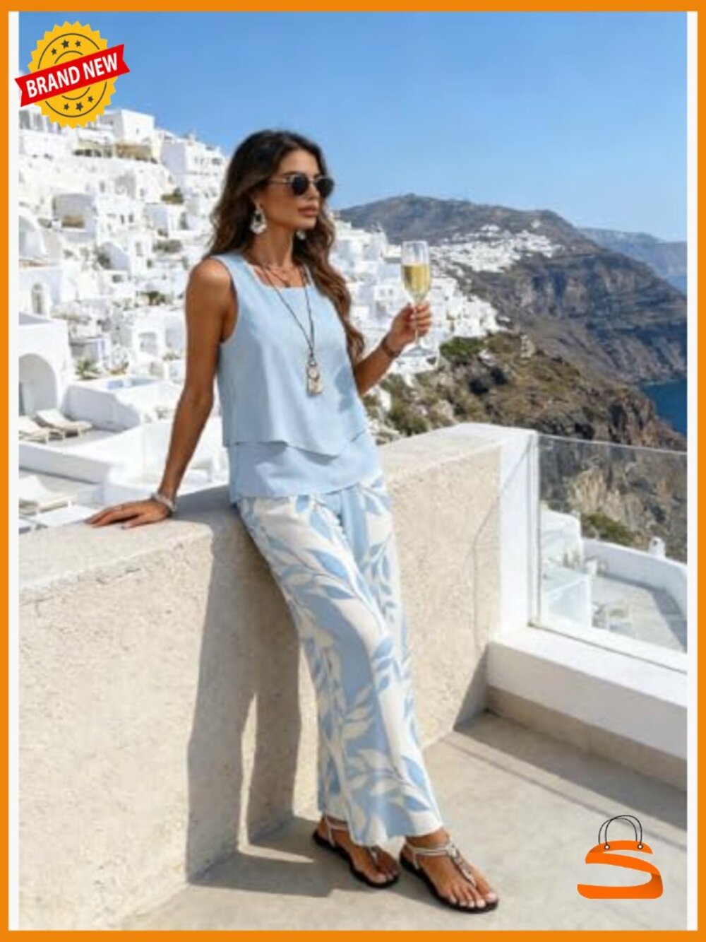 Sleeveless Tiered Vest Top & Wide Leg Long Pants Lounge Set 2 Piece - Picture 2 of 7